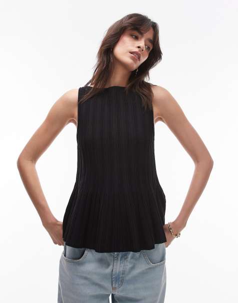 & Other Stories - Top in maglia nero con fondo a peplo e scollo a barchetta - view 1