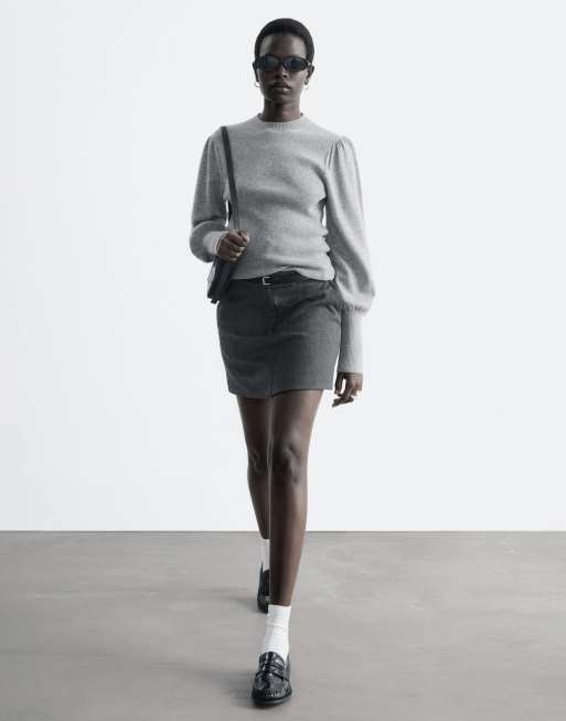 & Other Stories top in pura lana con maniche a palloncino grigio, 2 di 4