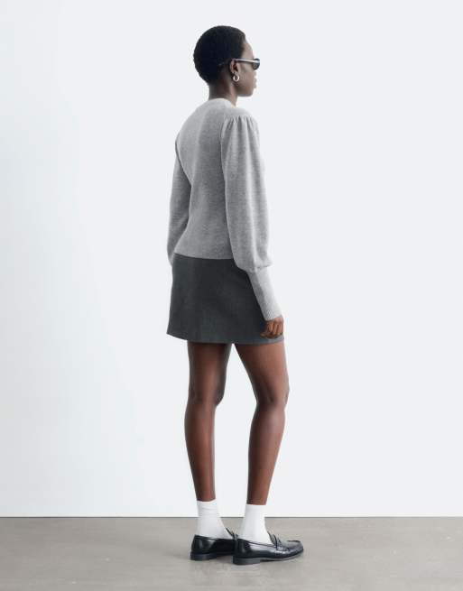 & Other Stories top in pura lana con maniche a palloncino grigio, 4 di 4