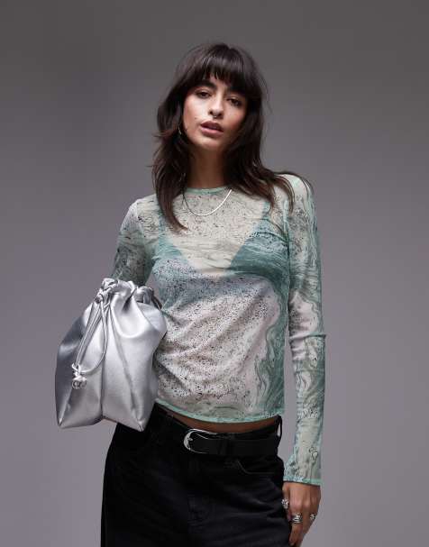 & Other Stories - Top in rete a maniche lunghe verde marmorizzato - view 1