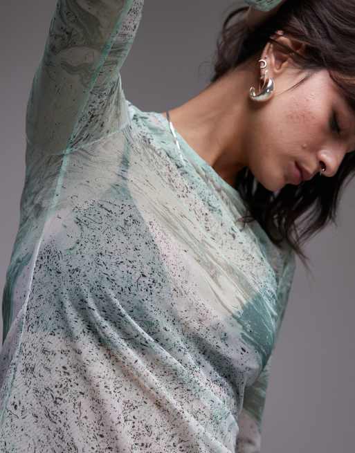 & Other Stories - Top in rete a maniche lunghe verde marmorizzato, 4 di 4