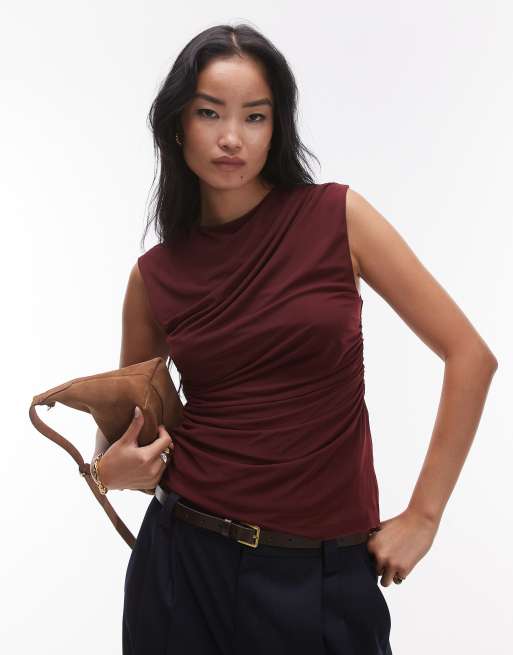 & Other Stories - Top in rete bordeaux con dettaglio drappeggiato