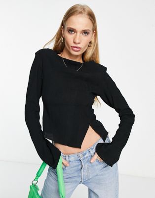 & Other Stories plisse top with split detail in black - ASOS Price Checker