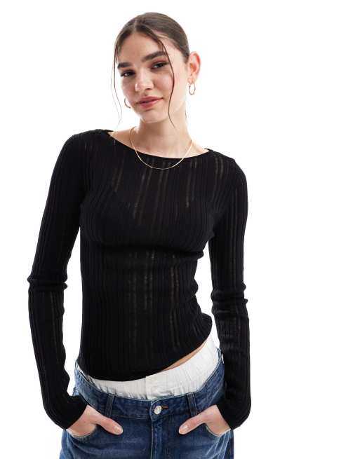 & Other Stories - Top semi-transparent en maille fine - Noir