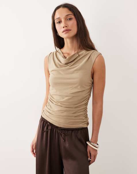 & Other Stories - Top senza maniche drappeggiato in puro cotone beige - view 1