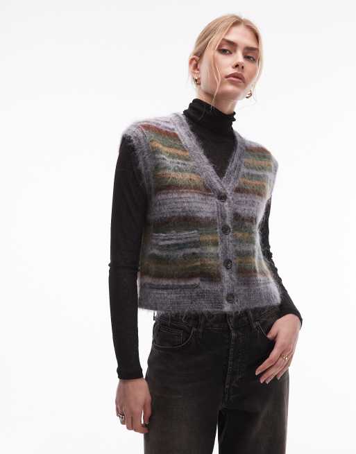 & Other Stories - Top senza maniche stile gilet in maglia lanuginosa in mohair e lana a righe multicolore