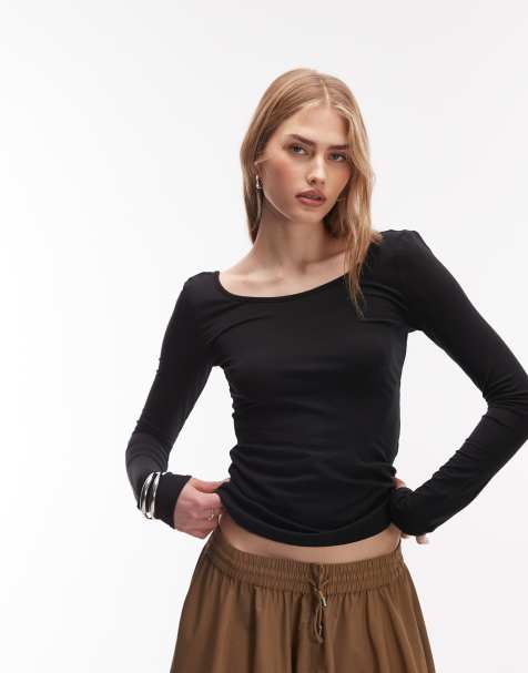 & Other Stories - Top slim fit a maniche lunghe nero con fori per i pollici - view 1