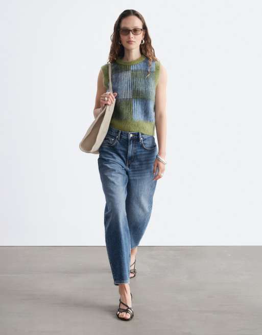 & Other Stories top smanicato in maglia a quadri verde, 2 di 4
