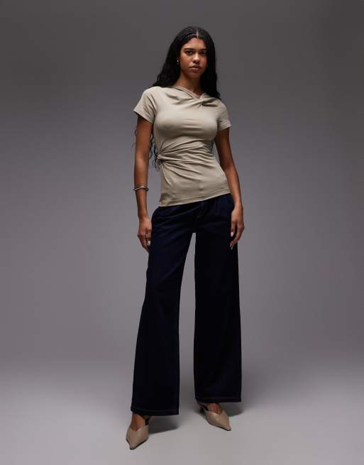 & Other Stories top with knotted wrap detail in khaki green, 2 of 4