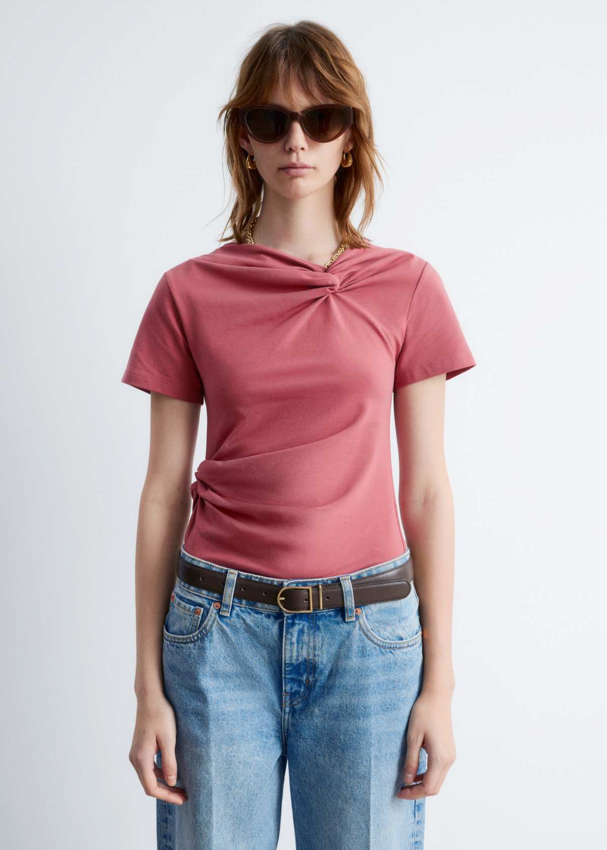 & Other Stories  top with knotted wrap detail in pink