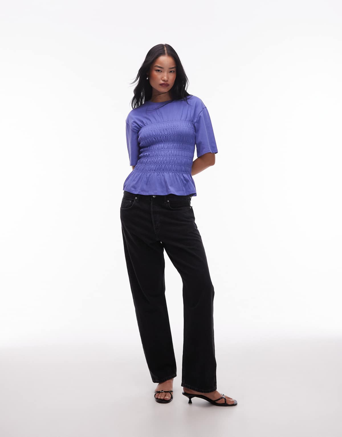 & Other Stories top with ruche corset detail in blue