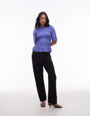 & Other Stories top with ruche corset detail in purple-Blue