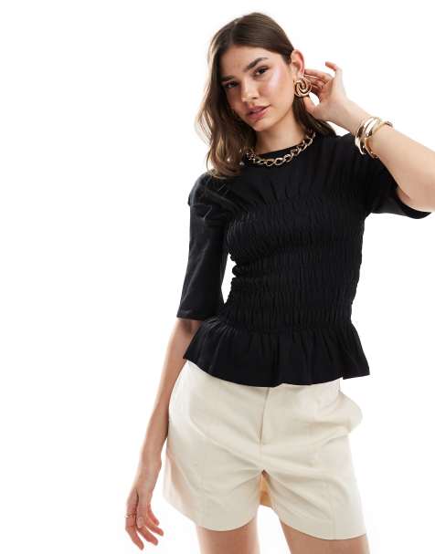 & Other Stories top with ruched corset detail in black - view 1