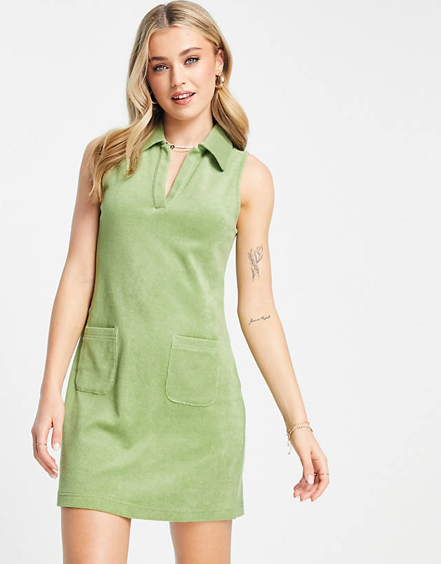 & Other Stories - towelling mini dress with pockets in green