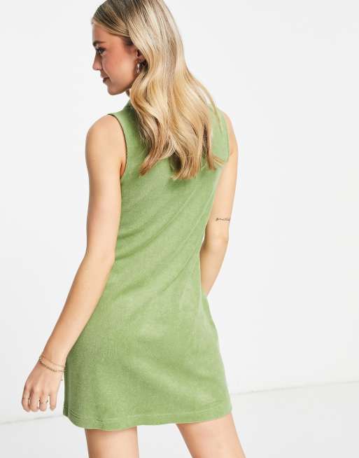 & Other Stories towelling mini dress with pockets in green, 2 of 4