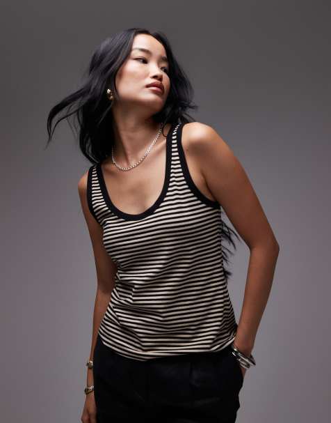 & Other Stories – Trägertop in Beige mit Streifenmuster und kontrastierender Einfassung - view 1