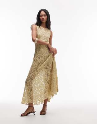 & Other Stories – Transparentes Maxikleid aus Spitze in blassem Oliv mit kurzem Unterrock - view 1
