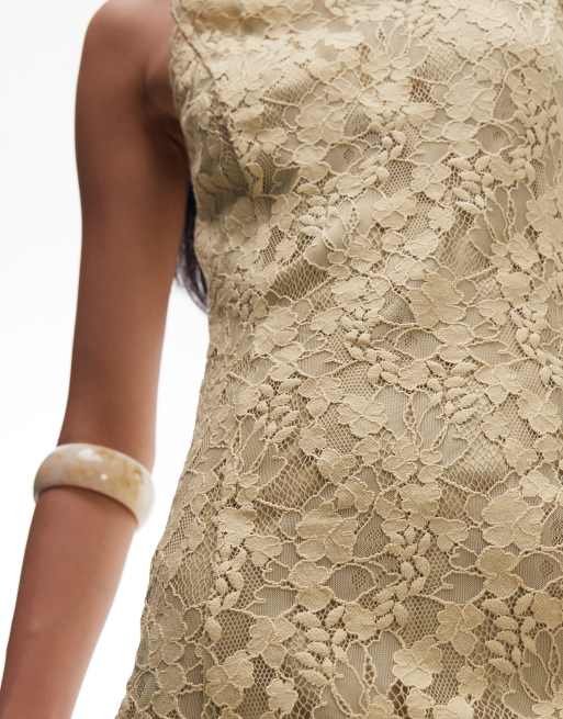 & Other Stories – Transparentes Maxikleid aus Spitze in blassem Oliv mit kurzem Unterrock, 2 von 4