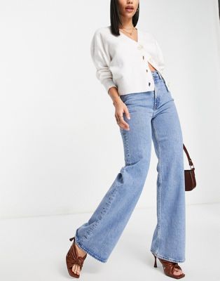 & Other Stories Treasure cotton high waist wide leg jeans in fresh blue - MBLUE | ASOS