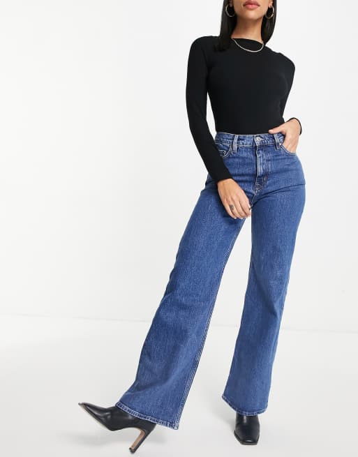 & Other Stories Treasure cotton long wide leg jeans in vikas blue ...