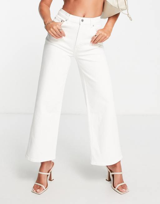 Wide Leg Crop Jeans - White - Curvy Fit