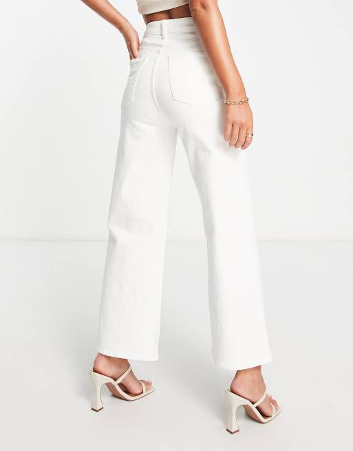 Wide Leg Cropped Jeans - White - Ladies