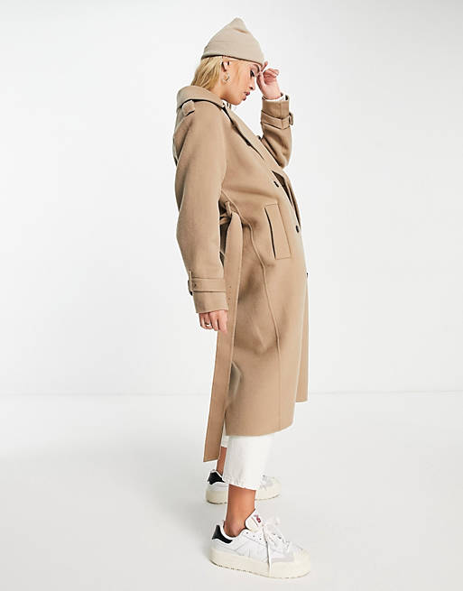 Trench-coat en laine mélangée Asos Femme Vêtements Manteaux & Vestes Manteaux Trench-coats 