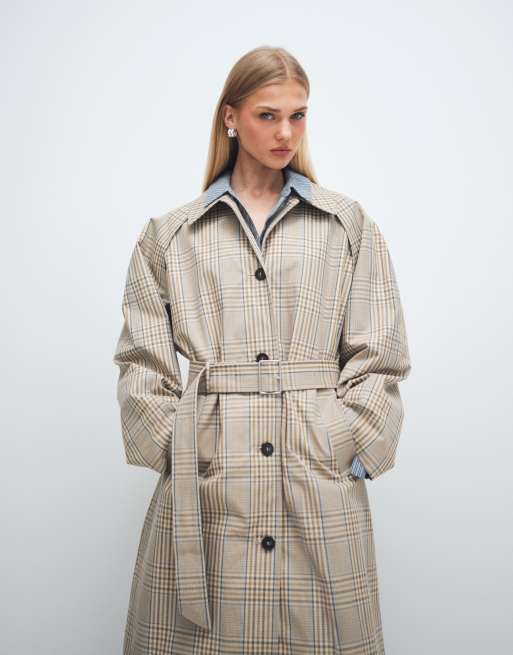 & Other Stories - Trench-coat en pur coton à carreaux - Beige clair, 2 de 7