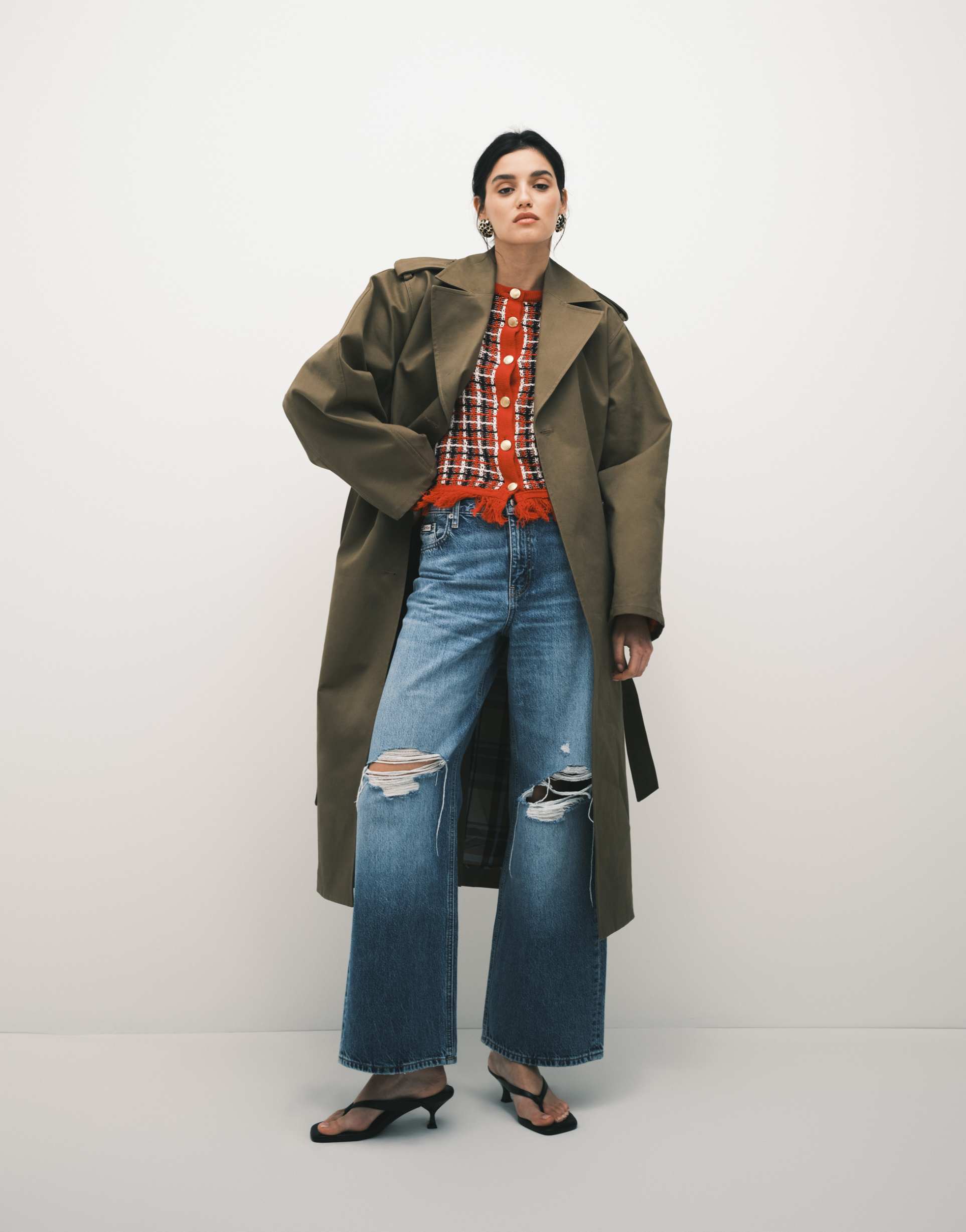 & other stories trench coat with utility belt detail in beige