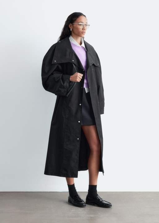 & Other Stories trench in misto cotone con spalle strutturate e collo a imbuto nero, 4 di 4