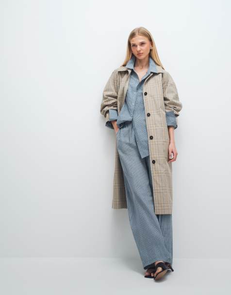 & Other Stories - Trench in puro cotone beige chiaro a quadri - view 1