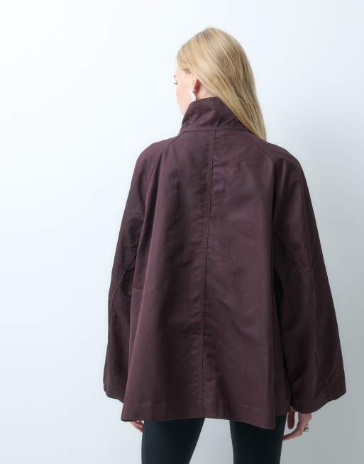 & Other Stories trenchcoat med kort längd, ståkrage och bomullsmix i chokladbrun, 4 av 4
