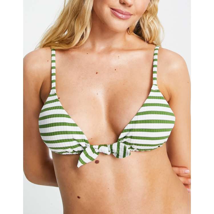 Womens Green Sheer Self Striped Bikini Briefs