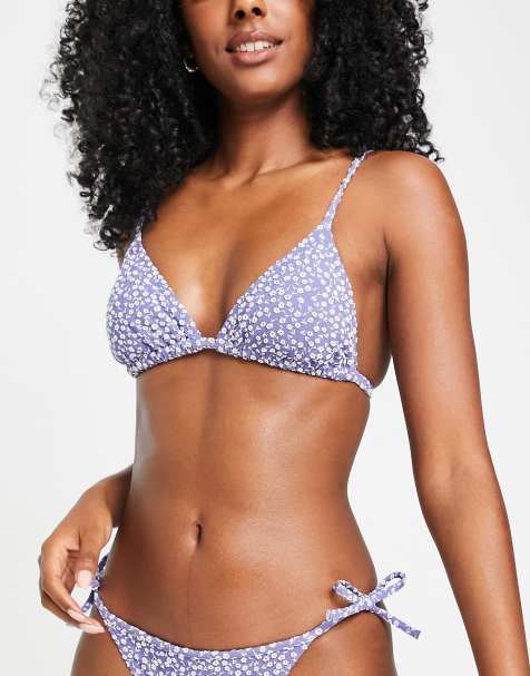 & Other Stories triangle bikini top in navy ditsy floral print - view 1
