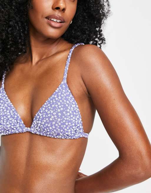 & Other Stories triangle bikini top in navy ditsy floral print, 4 of 4