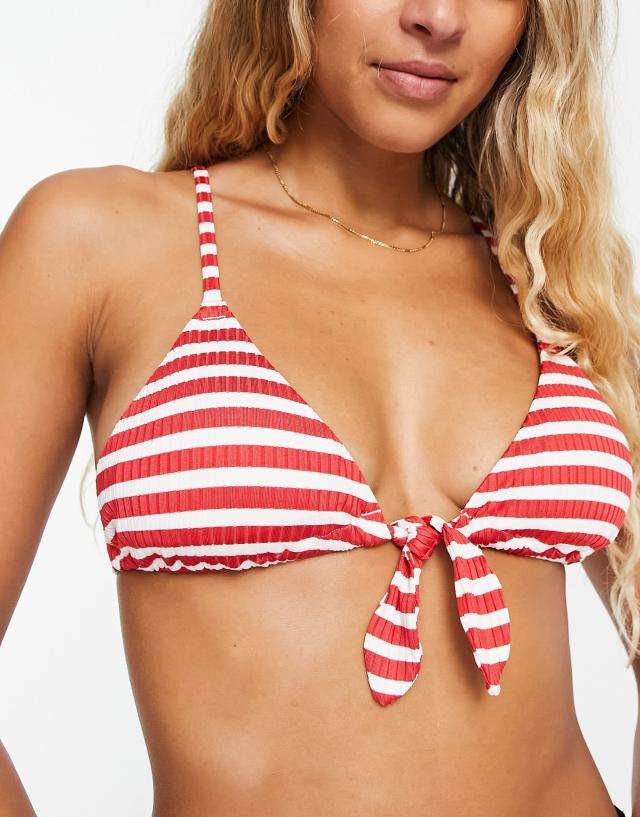 & Other Stories - triangle bikini top in red stripe print