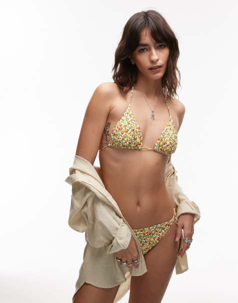 & Other Stories triangle tie up bikini with in yellow disty flower print - view 1