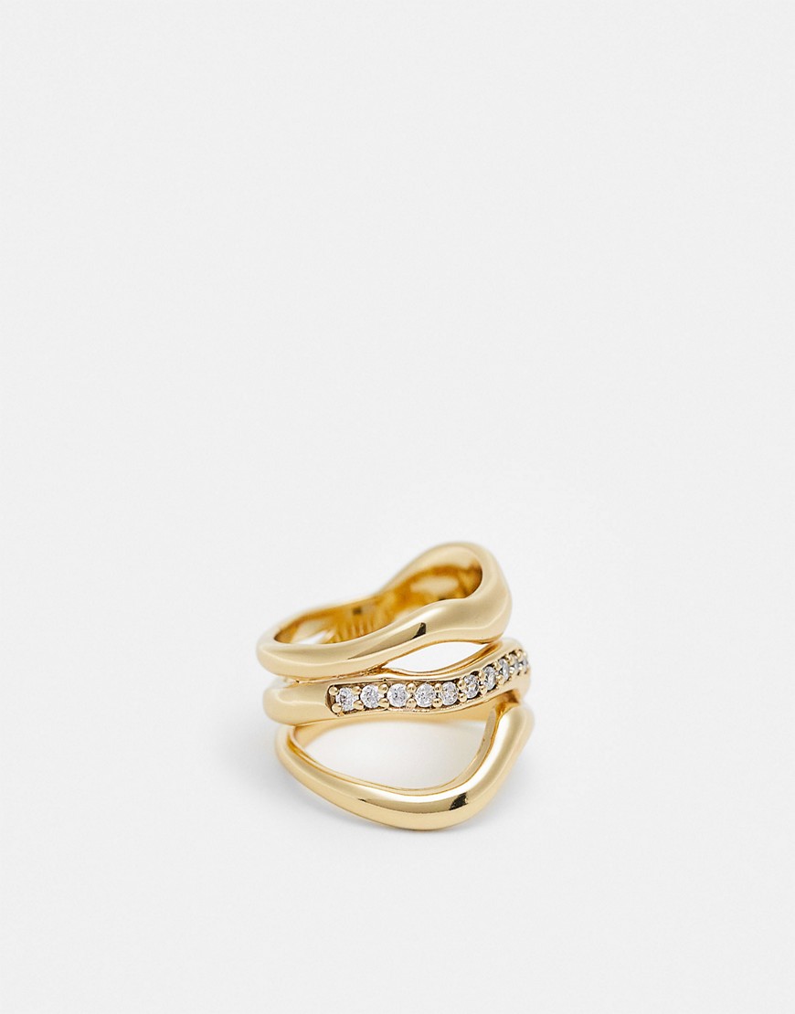 & Other Stories triple layer embellished ring in gold