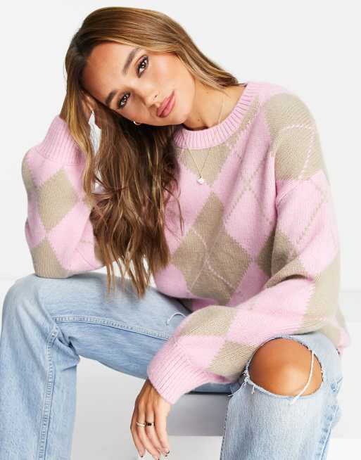 Other Stories Trui van wolmix met argyle ruit in roze ASOS