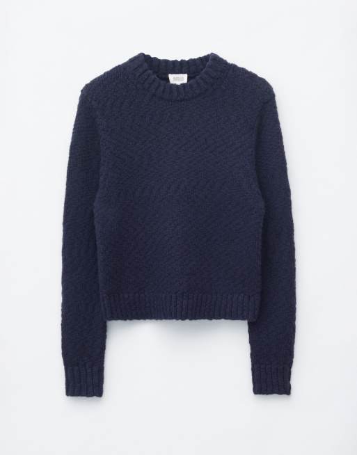 & Other Stories trui van wolmix met bouclé en schoudervullingen in navy, 6 van 6