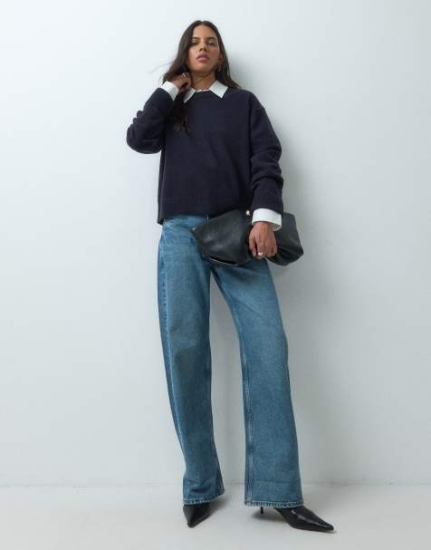 & Other Stories trui van wolmix met ronde hals in navy - view 1
