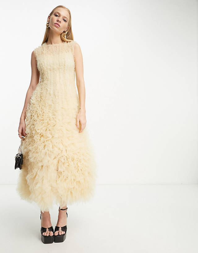& Other Stories tulle volume midi dress in off white
