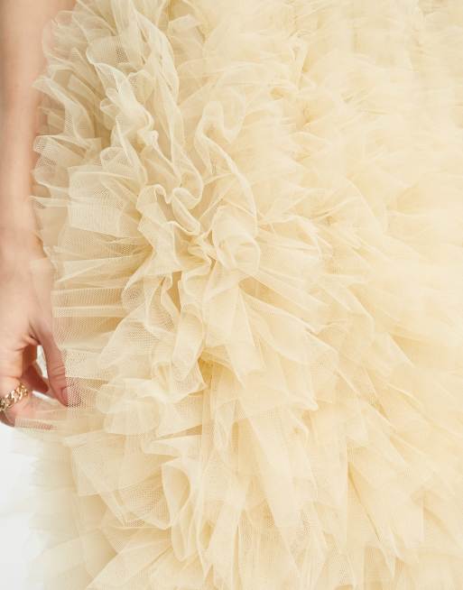 Other Stories tulle volume midi dress in off white