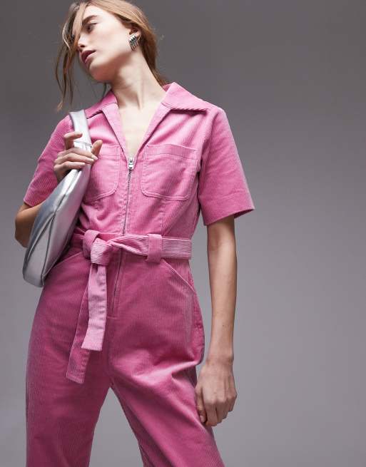 & Other Stories - Tuta jumpsuit in velluto rosa chiaro con cintura, 2 di 4