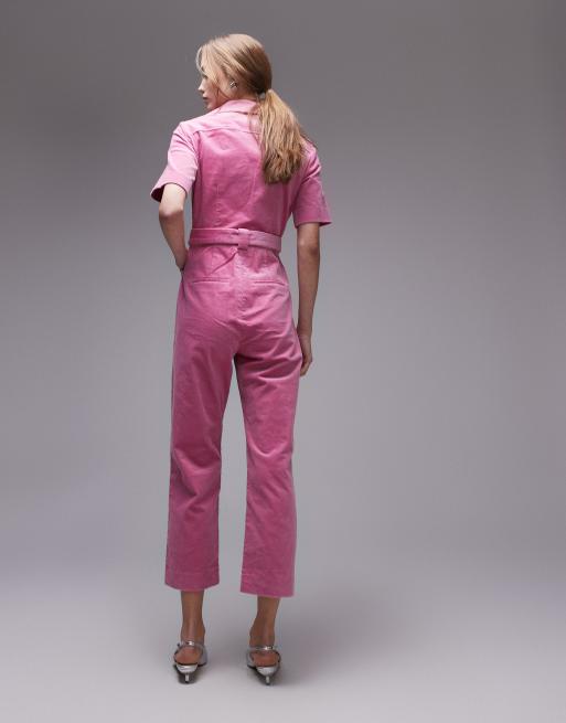 & Other Stories - Tuta jumpsuit in velluto rosa chiaro con cintura, 4 di 4