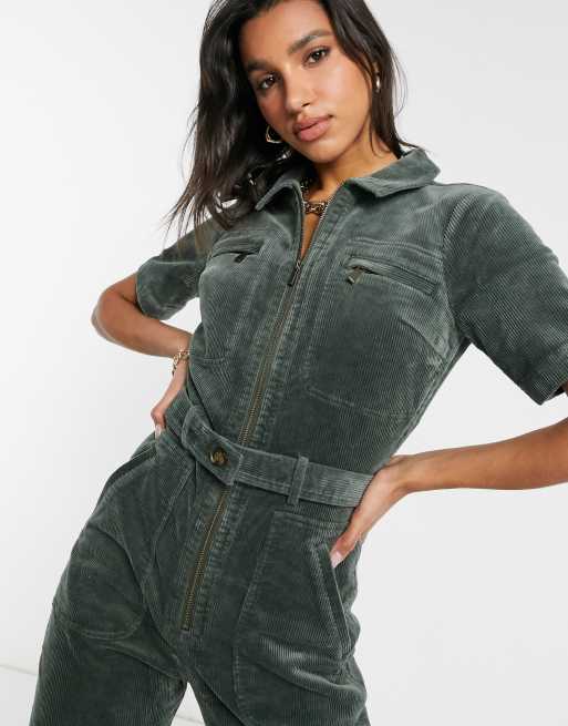 & Other Stories - Tuta jumpsuit verde scuro in velluto a coste elasticizzato, 3 di 4