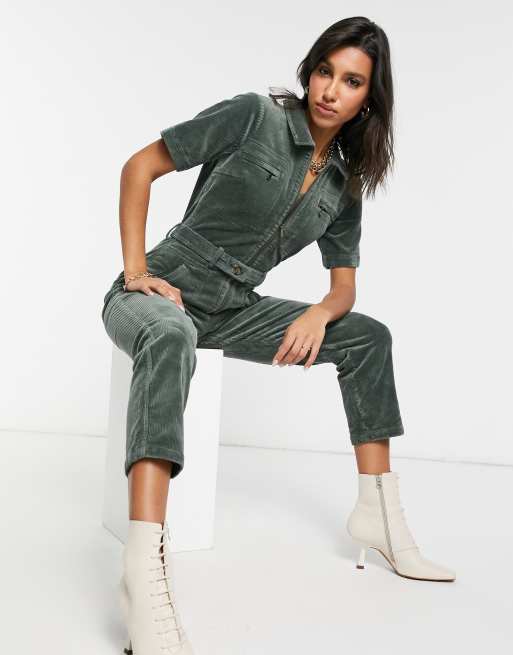 & Other Stories - Tuta jumpsuit verde scuro in velluto a coste elasticizzato, 4 di 4
