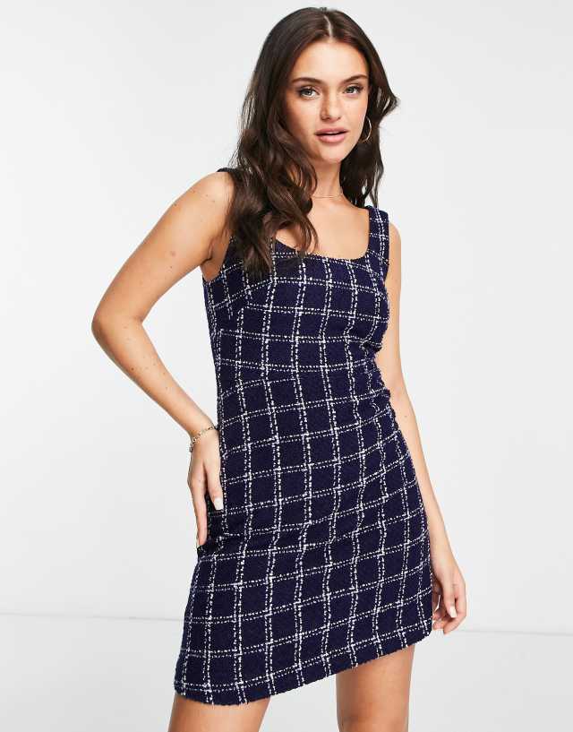 & Other Stories tweed a line mini dress in navy check print