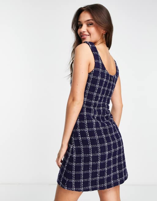 Lana Navy Multi Plaid Tweed Dress