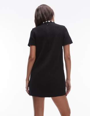 & Other Stories Tweed Mini Dress With Embellished Neckline In Black